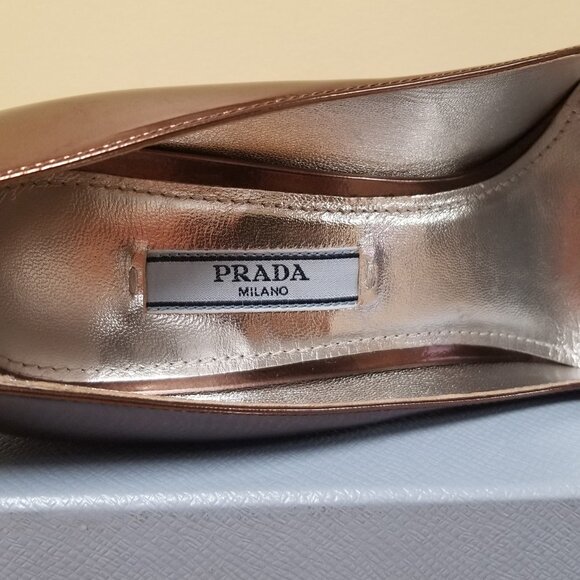PRADA SHOES METALLIC BRONZE PUMPS HIGH HEEL sz IT 39.5 US 9.5 - Picture 4 of 6
